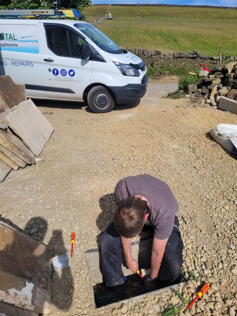 Private water supply engineer carrying out repair work in Cumbria